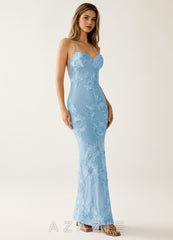 Nasasiya Sky Blue Stretch Lace Opne Back Party Dress