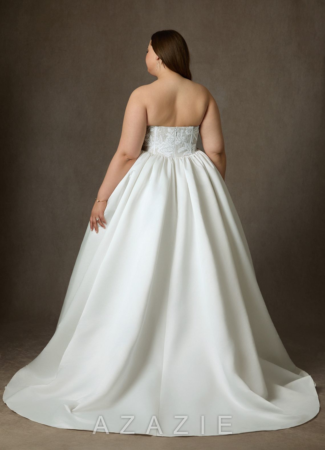 Azazie Mirabeth Diamond White Ball-Gown Strapless Lace Dress diamond_white