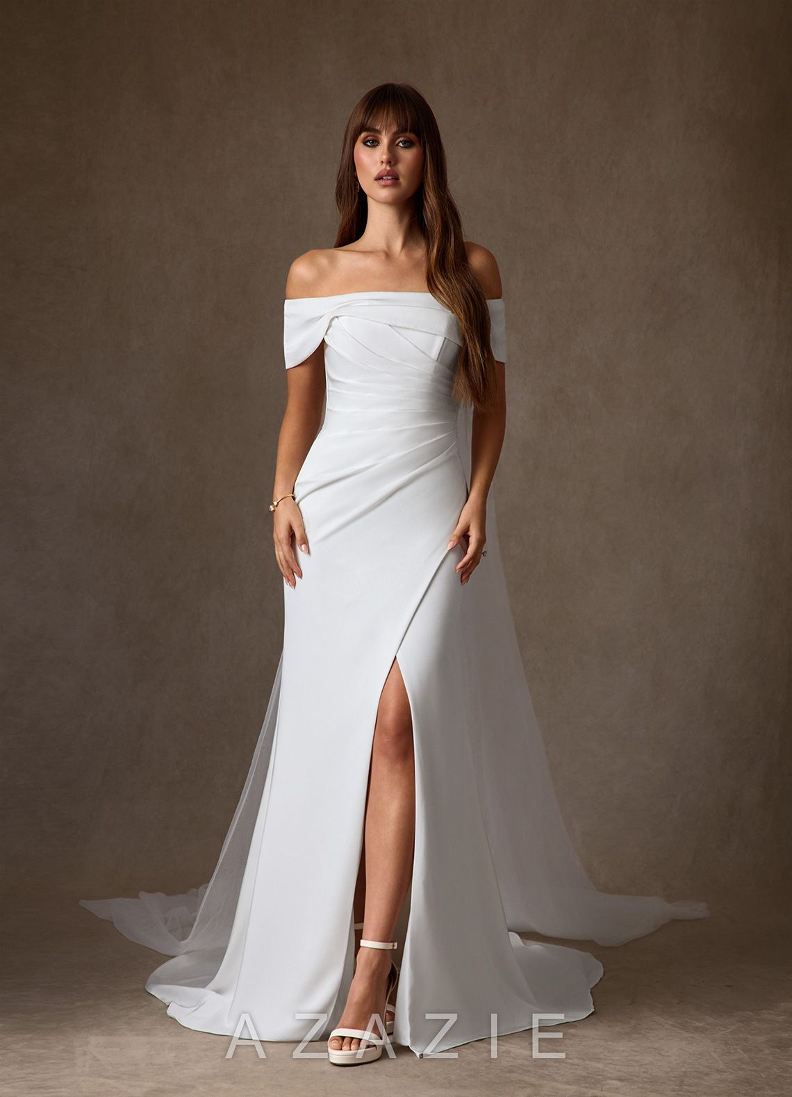 Azazie Chandler Diamond White Sheath Crepe Back Satin Dress diamond_white