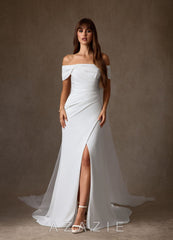 Azazie Chandler Diamond White Sheath Crepe Back Satin Dress diamond_white