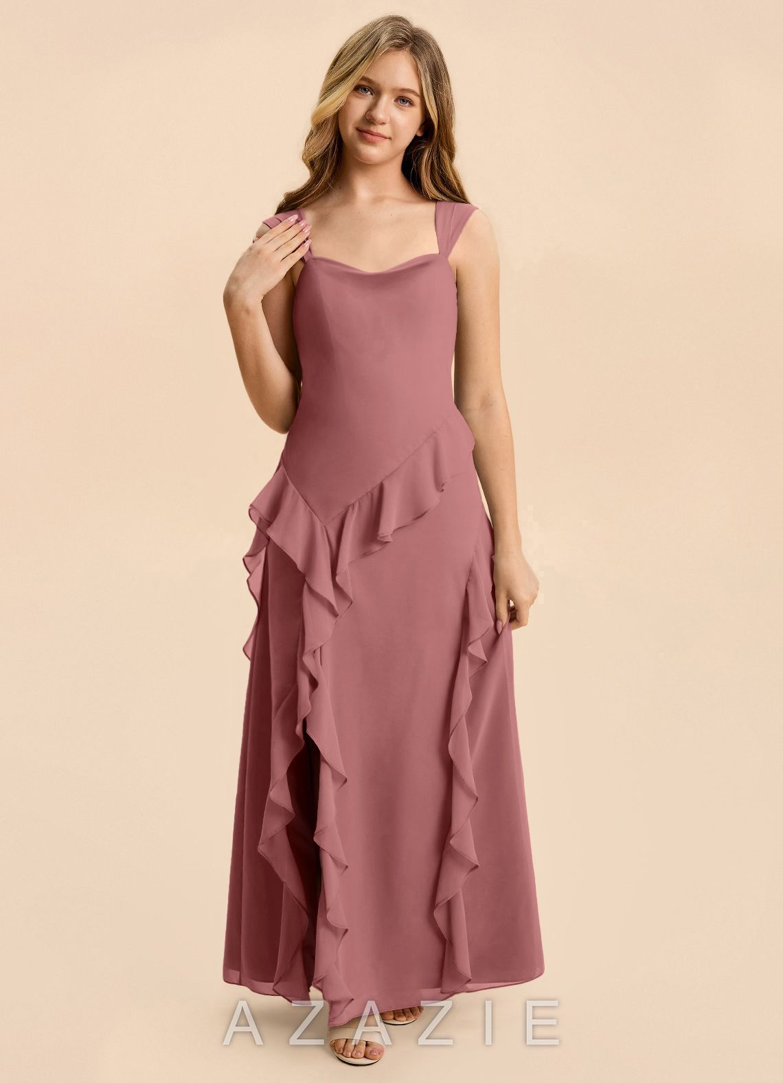 Azazie Sloane Junior Amethyst A-Line Sweetheart Neckline Chiffon Dress amethyst