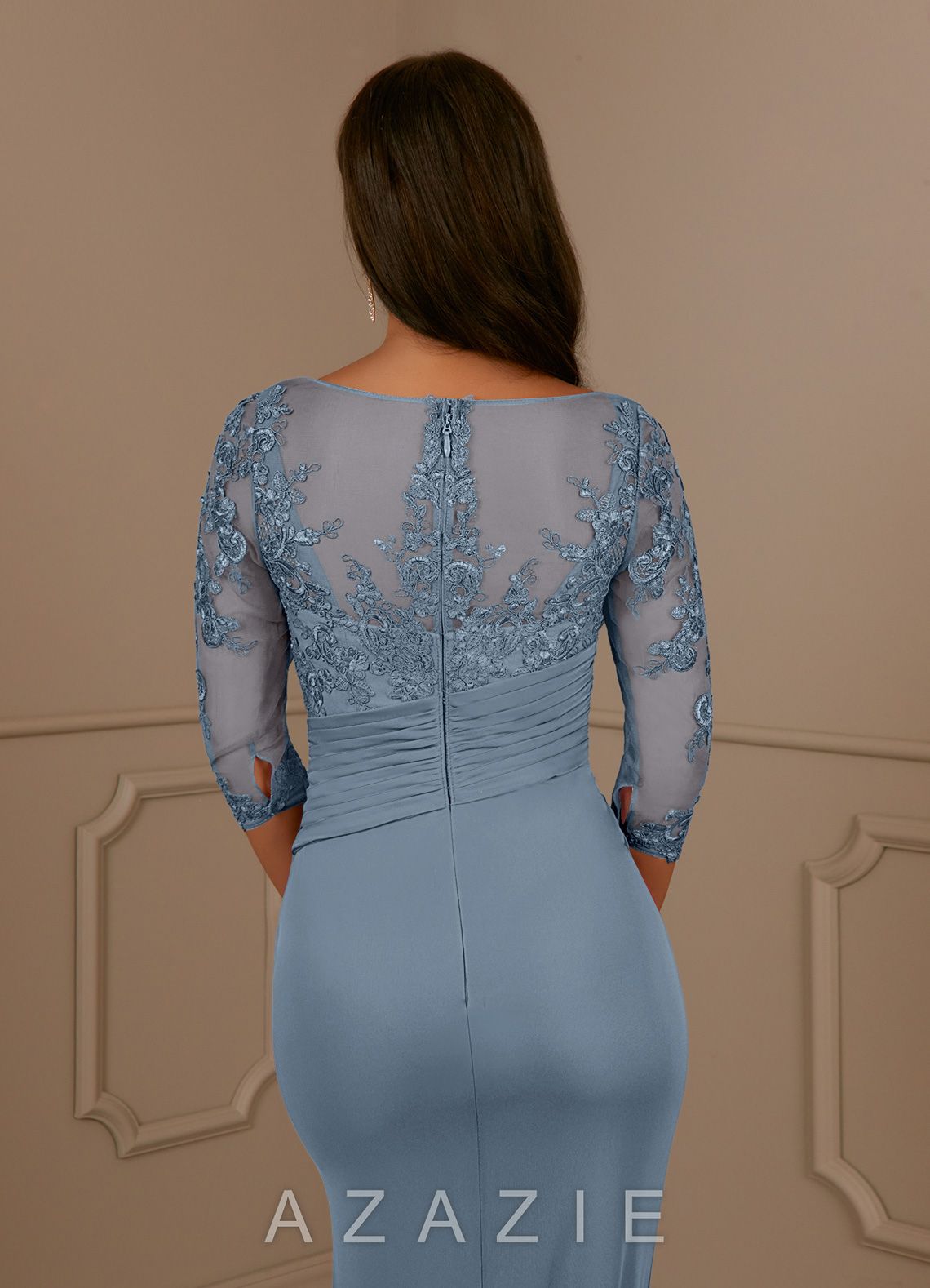 Azazie Fatemah Dusty Blue Mermaid Scoop Lace Lace Dress dusty_blue