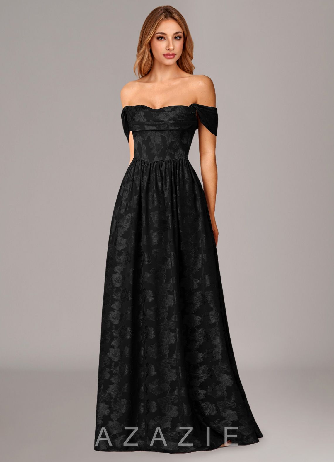 Azazie Hazel Black A-Line Corset Floral Burnout Dress black