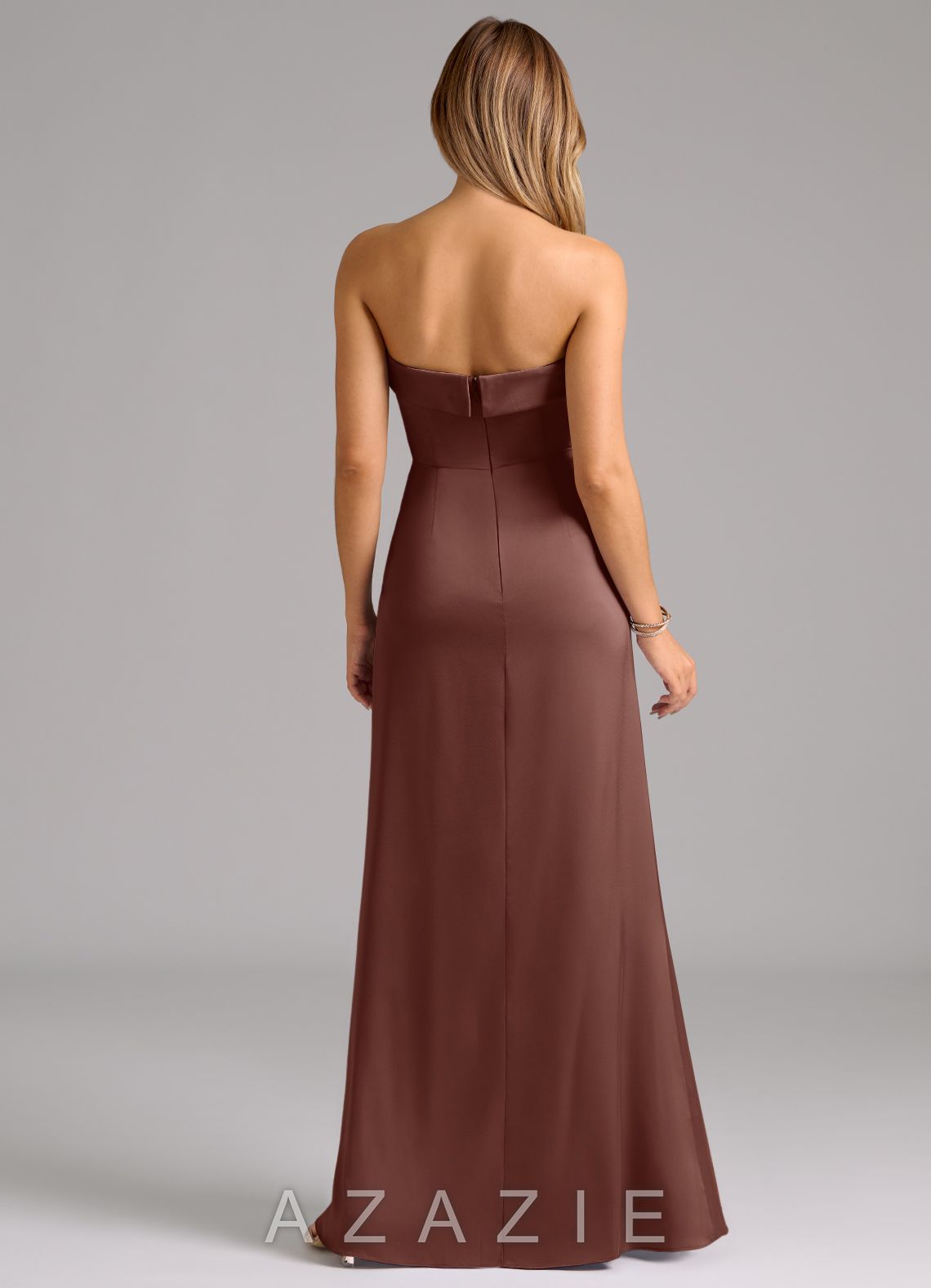 Azazie Aretha Espresso A-Line Strapless Stretch Satin Convertible Dress espresso