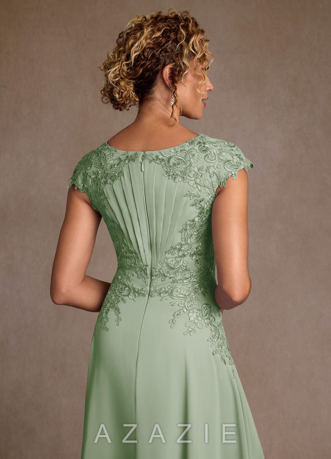 Azazie Crista Dusty Sage A-Line Lace Chiffon Dress dusty_sage