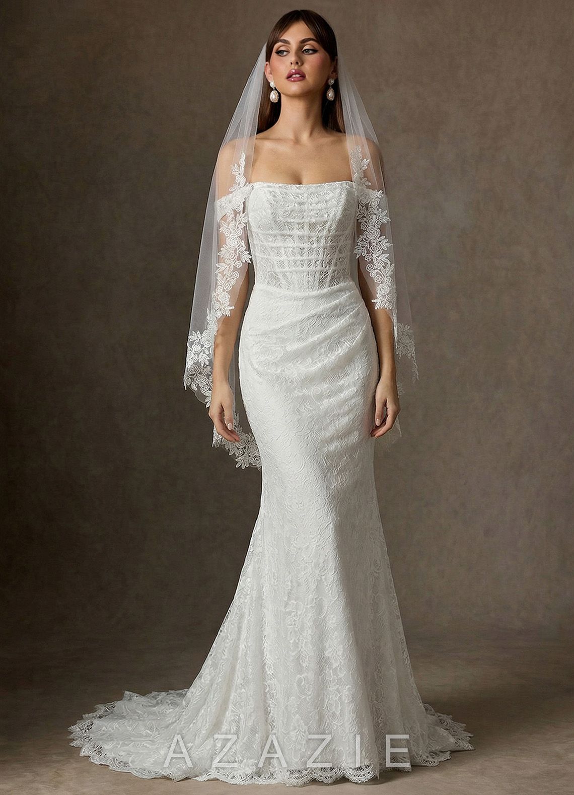 Grace Floral Lace Fingertip Veil  diamond_white