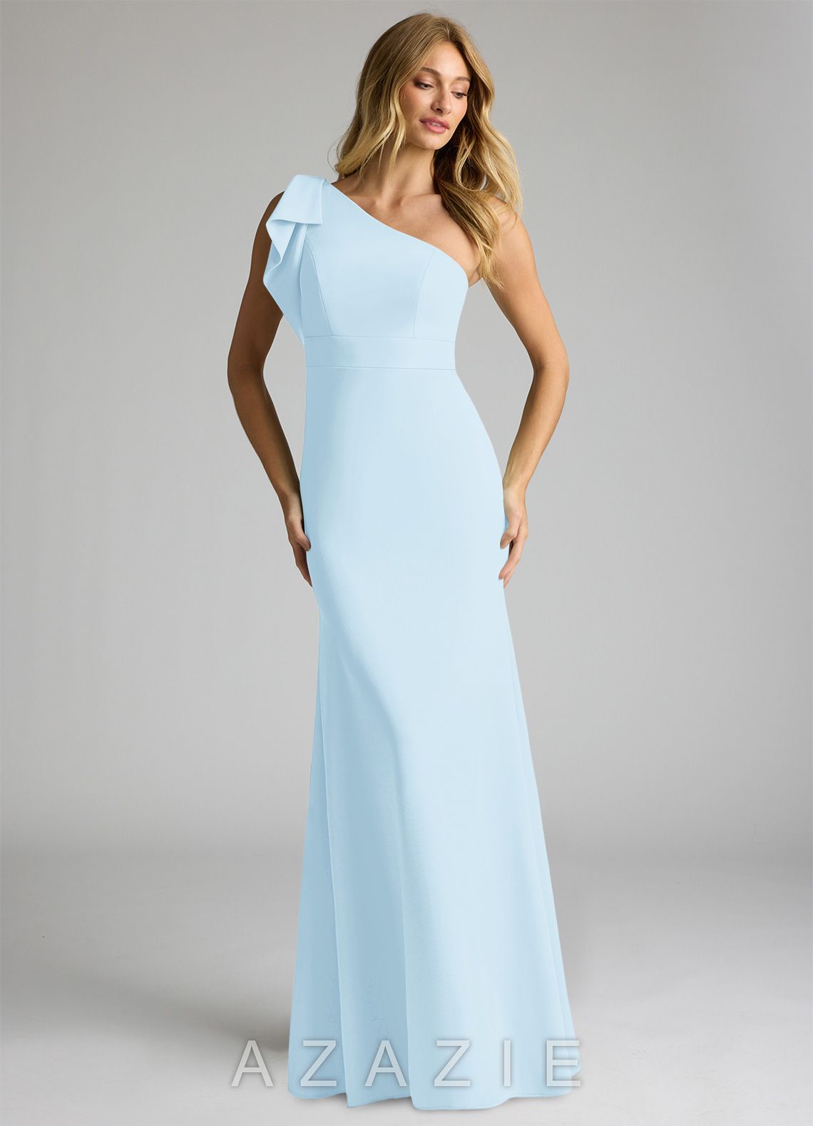 Azazie Rinna Sky Blue Mermaid One Shoulder Stretch Crepe Dress sky_blue