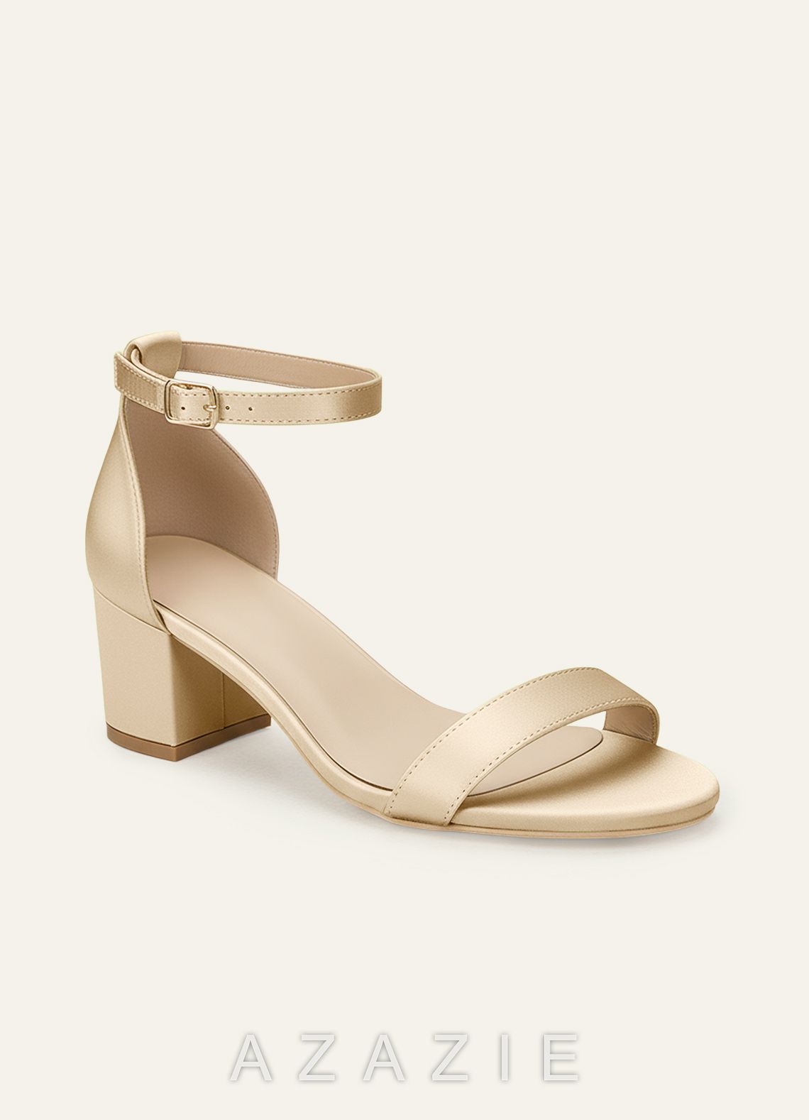Matching Color Matte Satin One Strap Buckle Block Heel Sandals  champagne