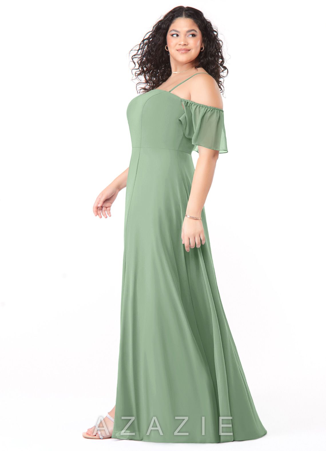 Azazie Sue Matcha A-Line Off the Shoulder Chiffon Convertible Dress matcha