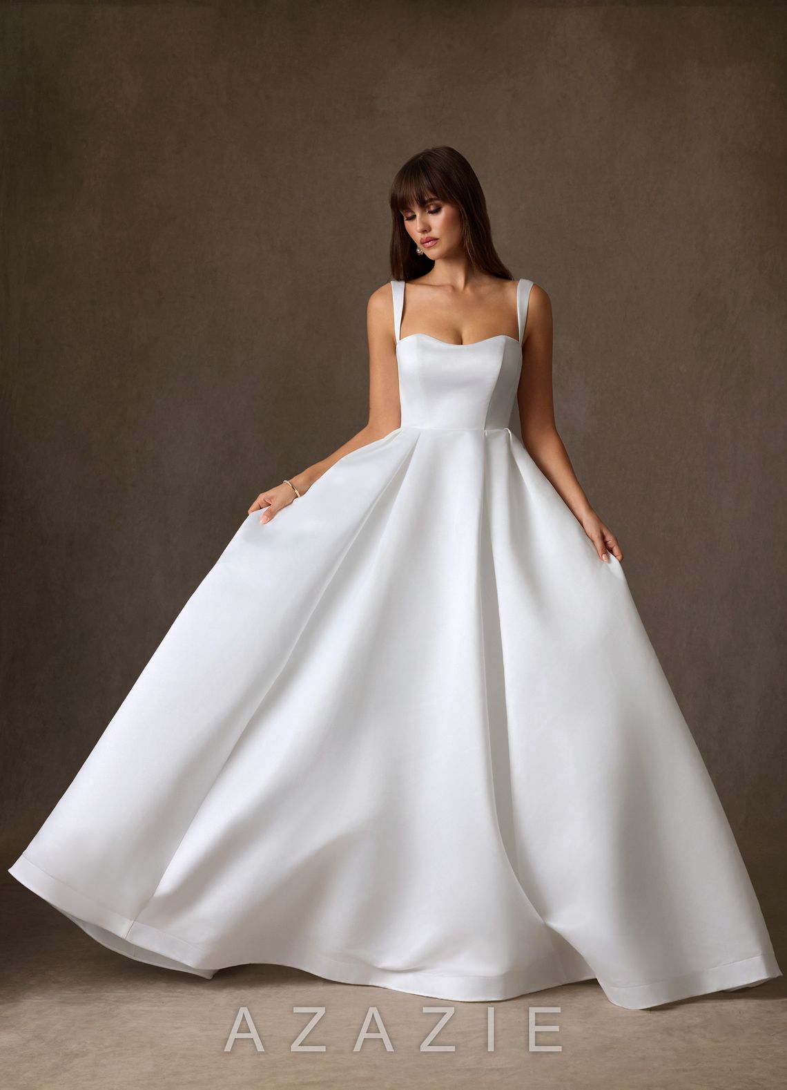 Azazie Sanya Diamond White A-Line Sweetheart Neckline Matte Satin Dress diamond_white