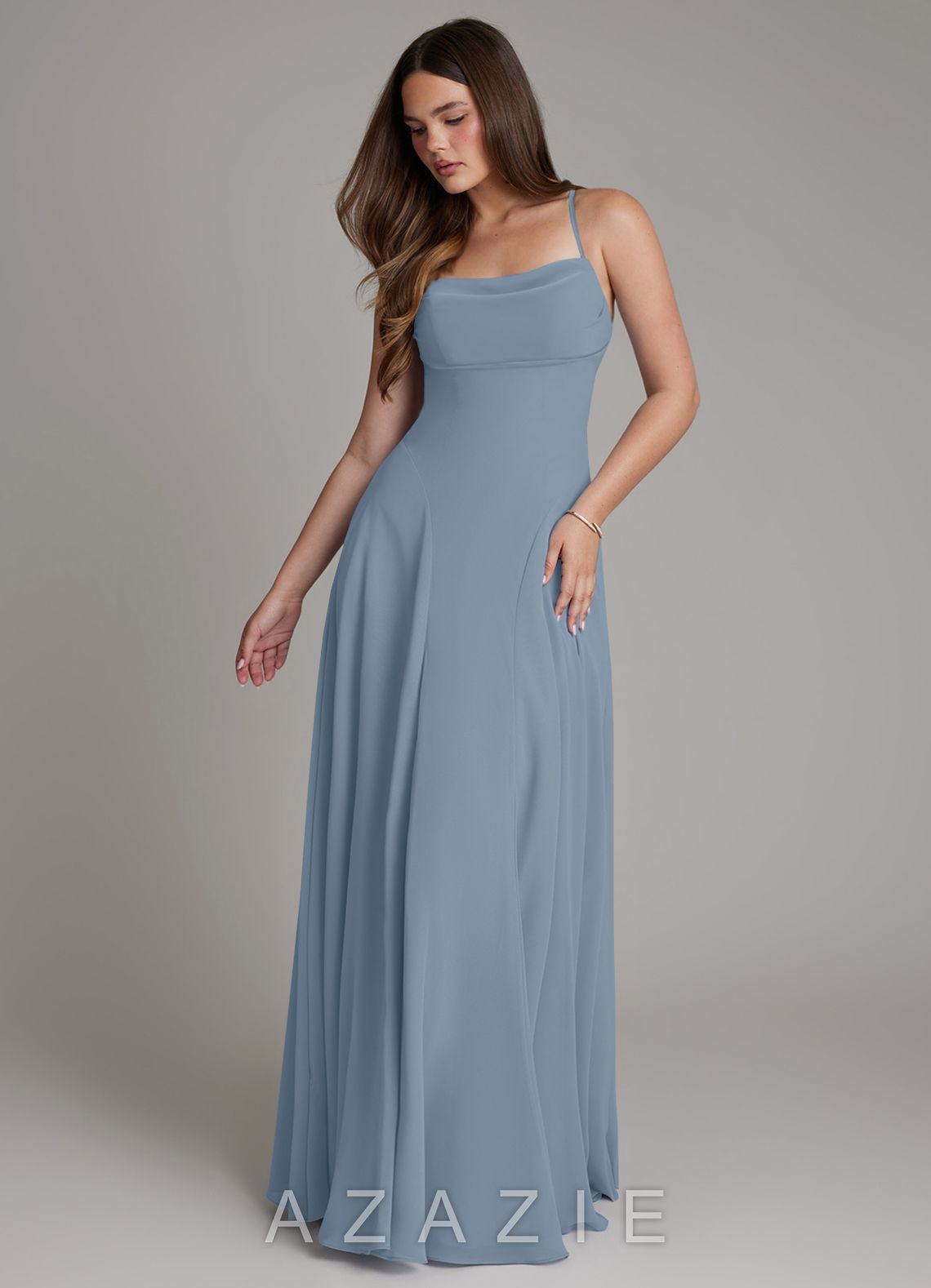 Azazie Irelia Dusty Blue A-Line Sweetheart Neckline Chiffon Dress