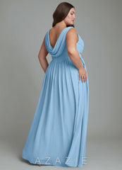 Azazie Novi Steel Blue A-Line Pleated Chiffon Dress steel_blue