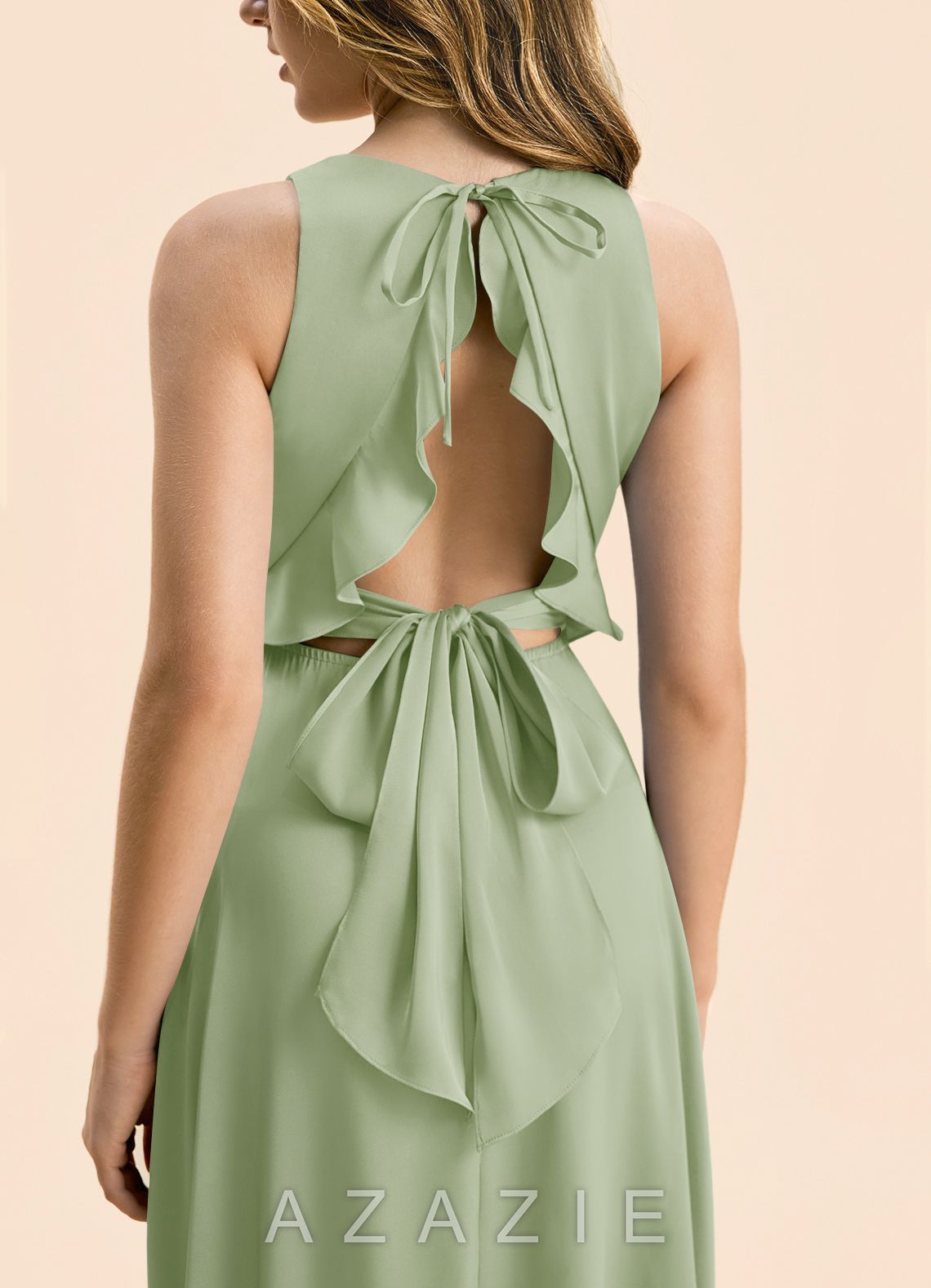 Azazie Christina Junior Dusty Sage A-Line Ruched Stretch Satin Dress dusty_sage