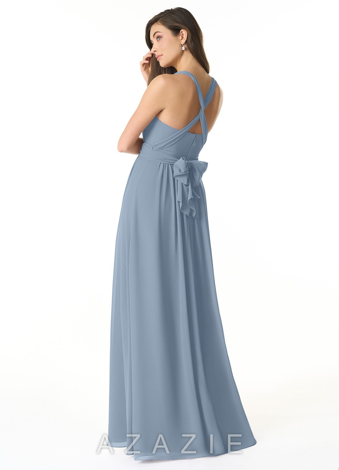 Azazie Olani Dusty Blue A-Line One Shoulder Chiffon Convertible Dress dusty_blue