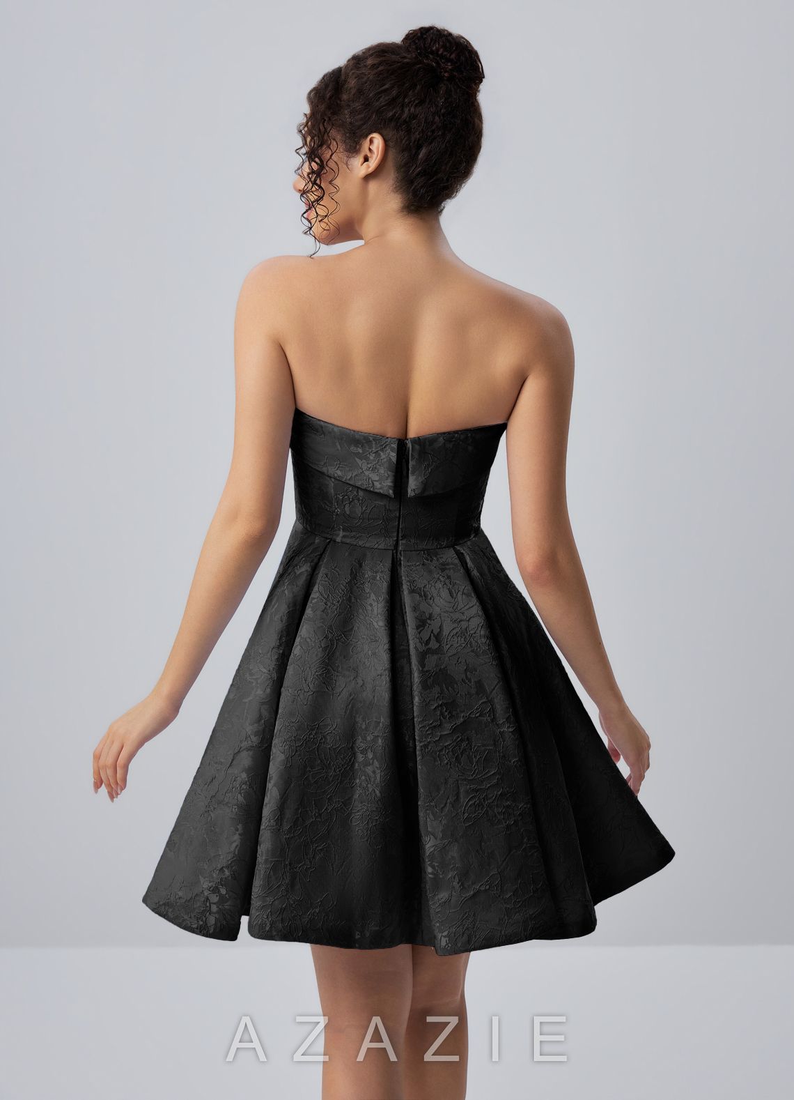Calistabella Black A-Line Jacquard Chiffon Mini Dress