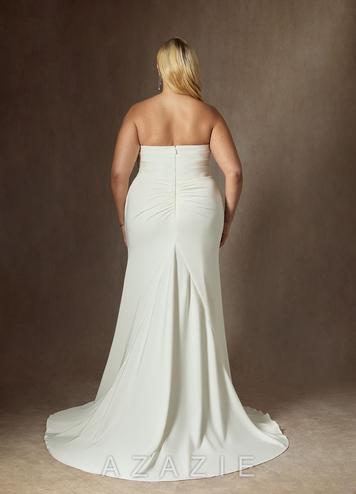 Azazie Elyse Diamond White Mermaid Strapless Crepe Back Satin Dress