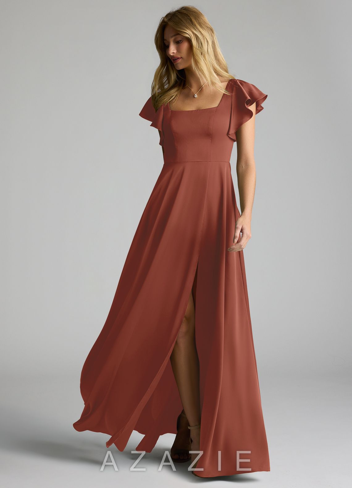 Azazie Bondi Auburn A-Line Bow Stretch Satin Dress auburn