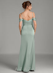 Azazie Wyatt Agave Mermaid Off the Shoulder Stretch Satin Dress agave