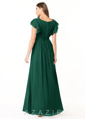 Azazie Daphne A-Line Ruffled Chiffon Floor-Length Dress emerald