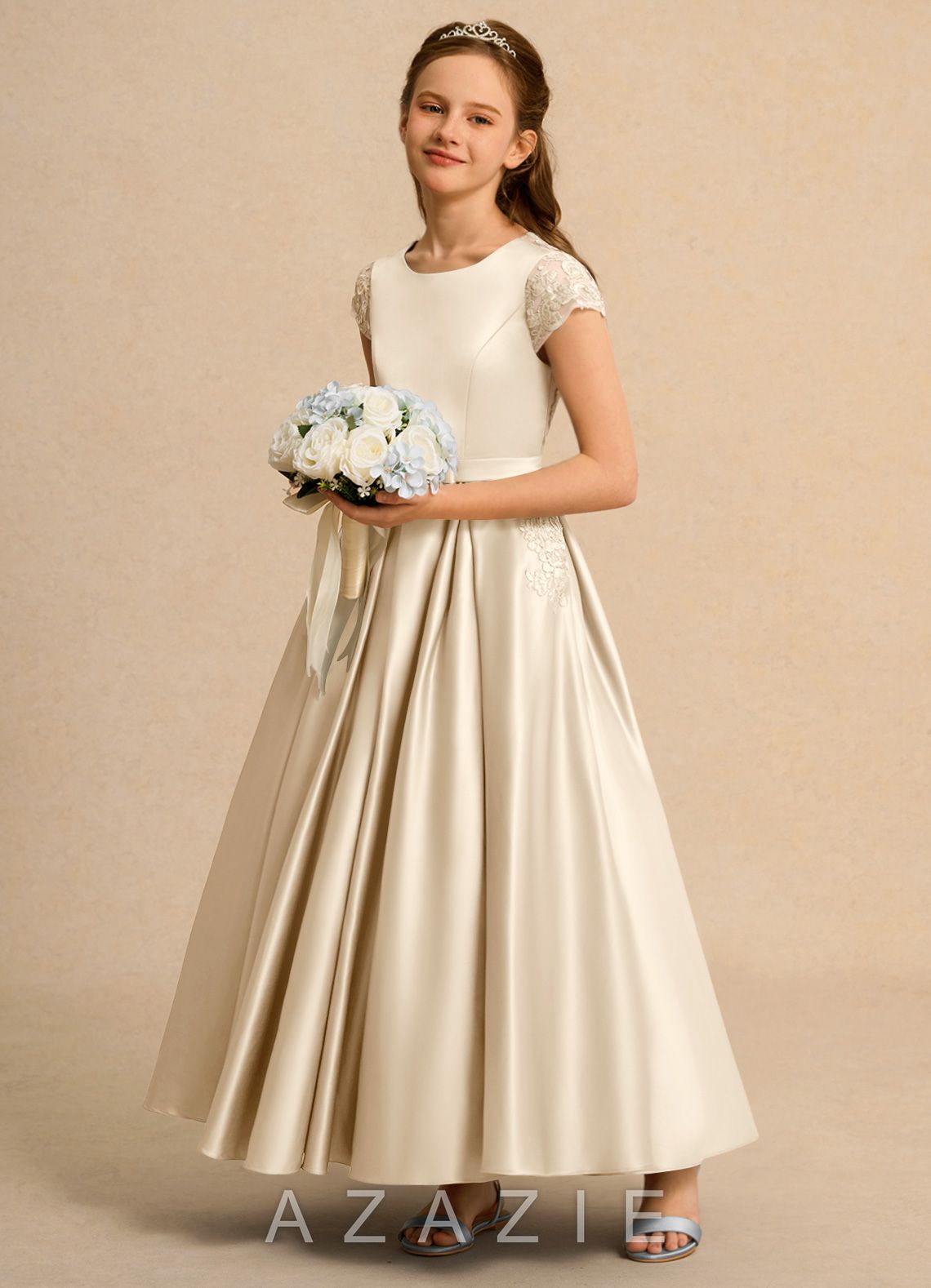 Azazie Bunny Girls Formal Champagne Ball-Gown Lace Dress champagne
