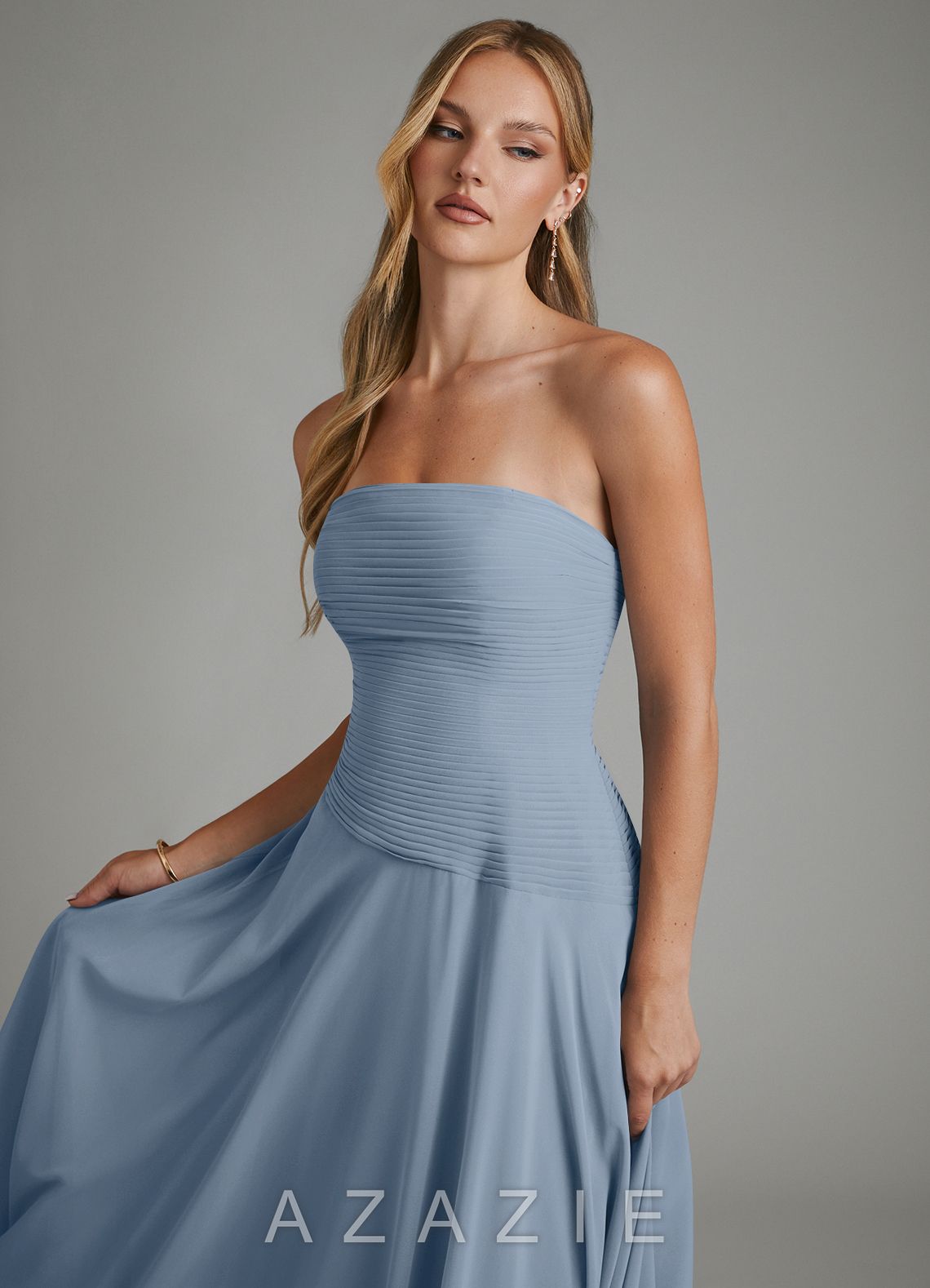 Azazie Layla Dusty Blue A-Line Strapless Chiffon Dress dusty_blue