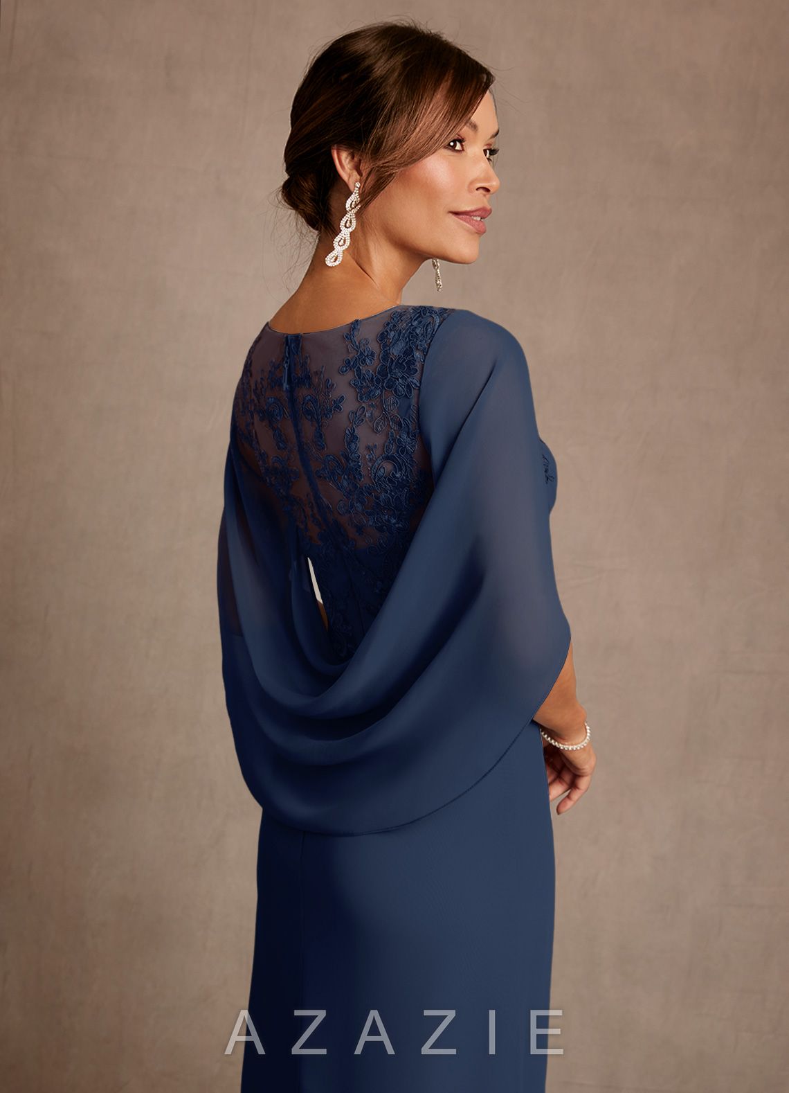 Azazie Santa Clara Dark Navy A-Line Lace Dress dark_navy