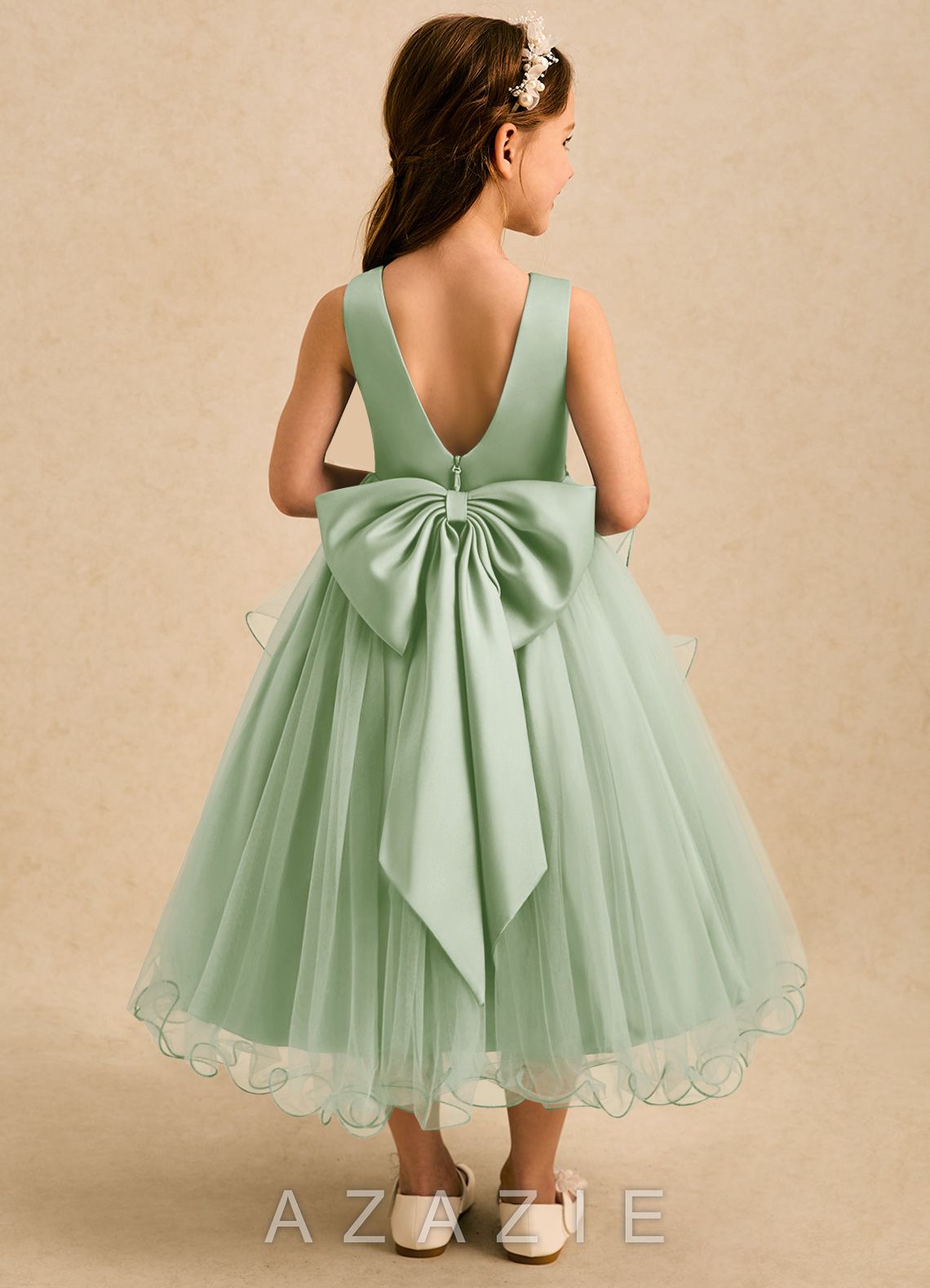 Azazie Savannah Dusty Sage Ball-Gown Lace Tulle Dress dusty_sage