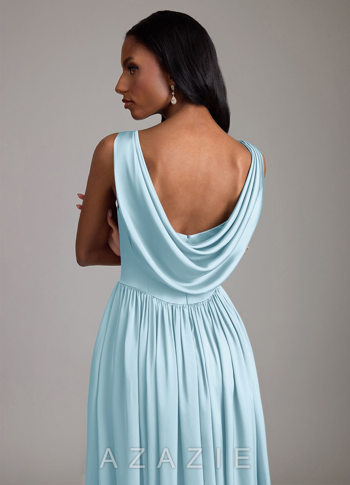 Azazie Novi Sky Blue A-Line with Pockets Stretch Satin Dress sky_blue