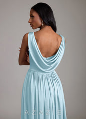 Azazie Novi Sky Blue A-Line with Pockets Stretch Satin Dress sky_blue