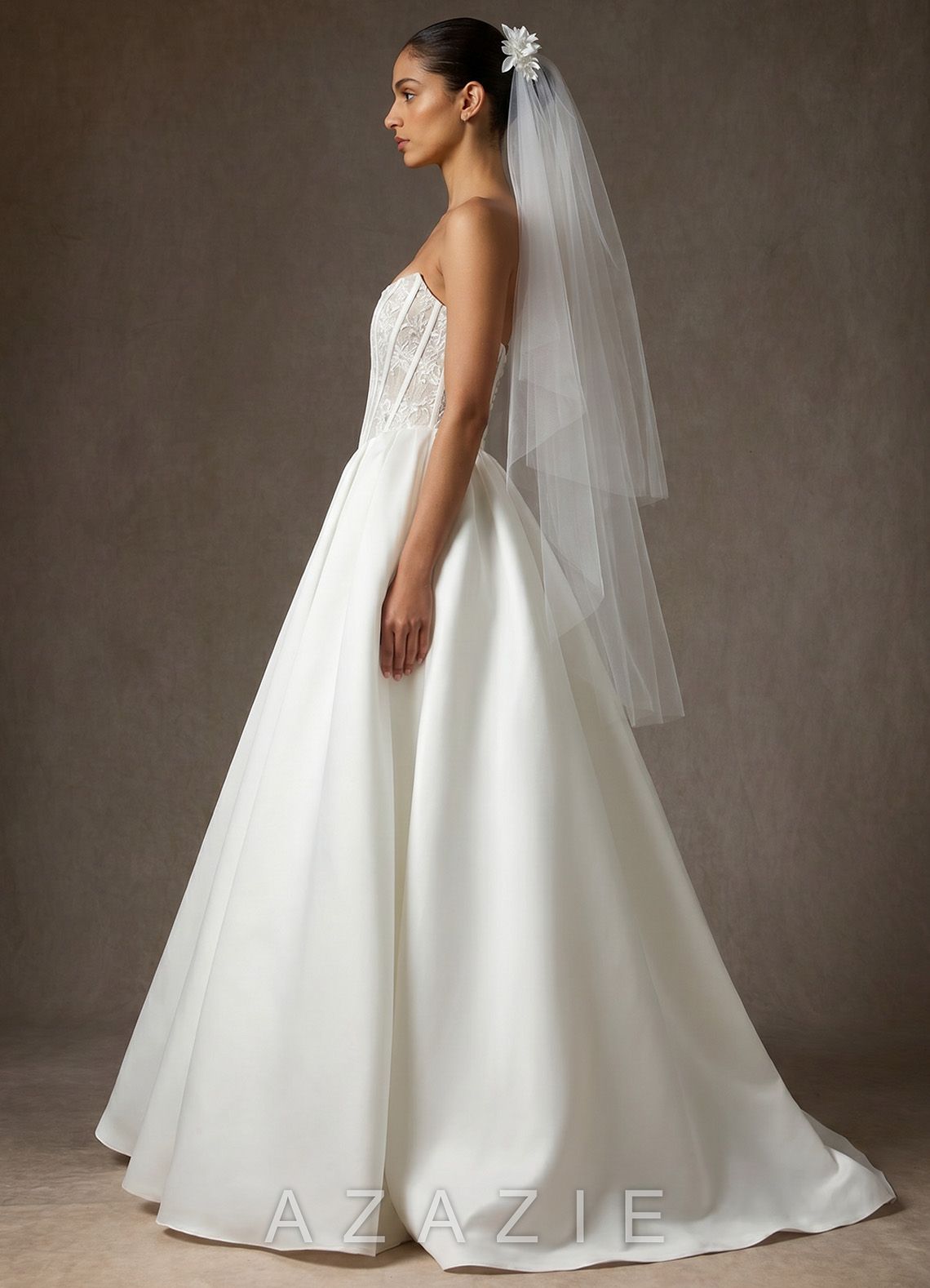Double Layer Lace Applique Tulle Waltz Veil  diamond_white