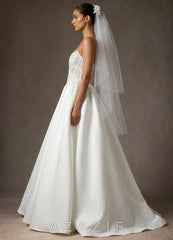 Double Layer Lace Applique Tulle Waltz Veil  diamond_white
