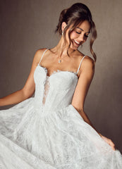 Azazie Lorena Diamond White A-Line Strapless Lace Dress