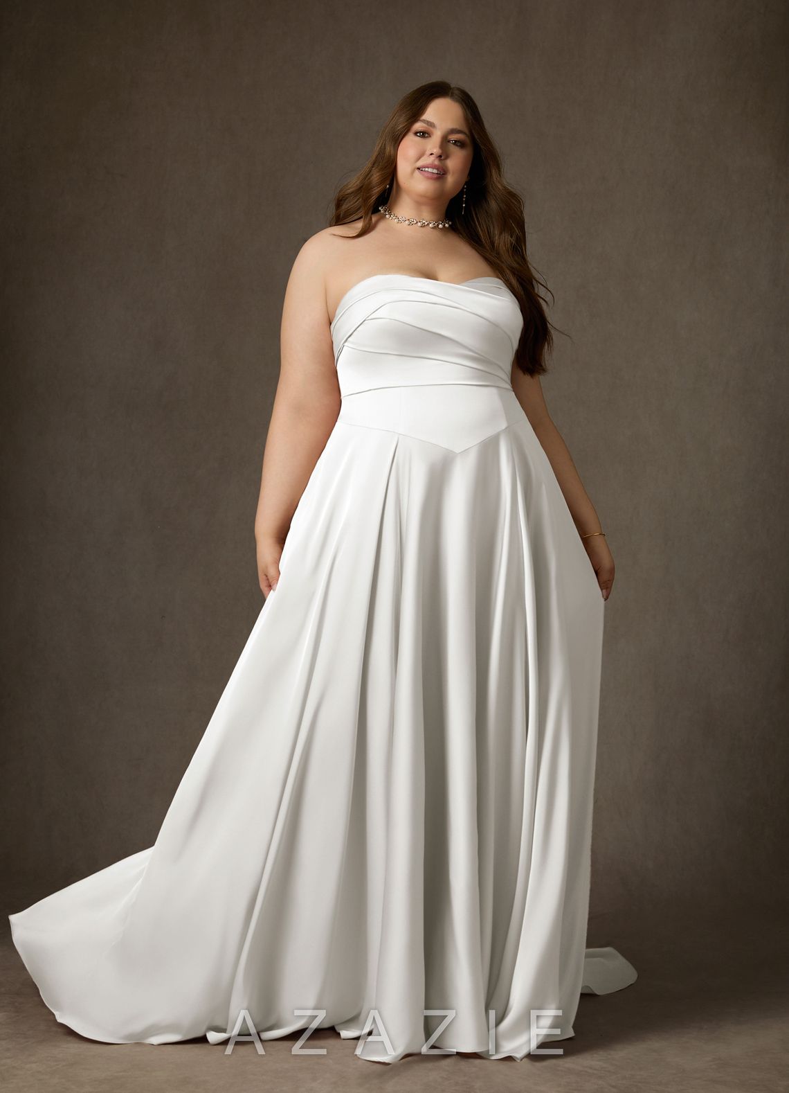 Azazie Alta Diamond White A-Line Strapless Stretch Satin Dress diamond_white