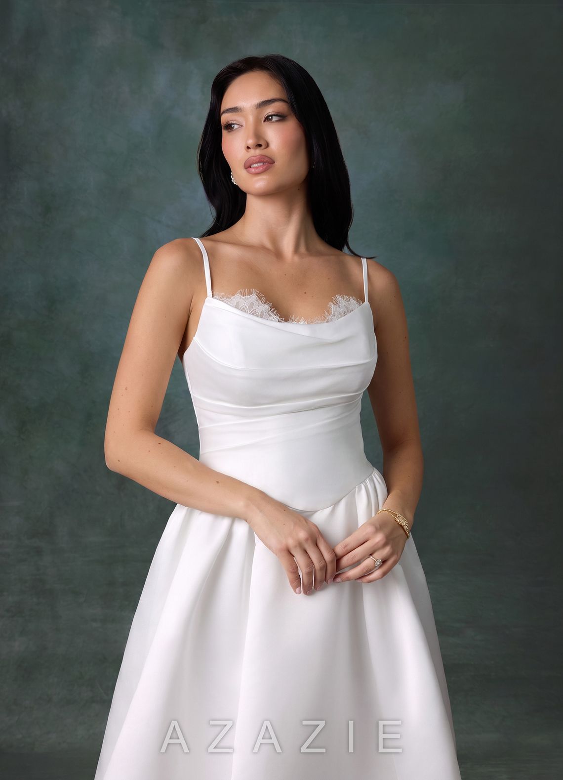 Azazie Melinda Diamond White Ball-Gown Strapless Satin Dress diamond_white