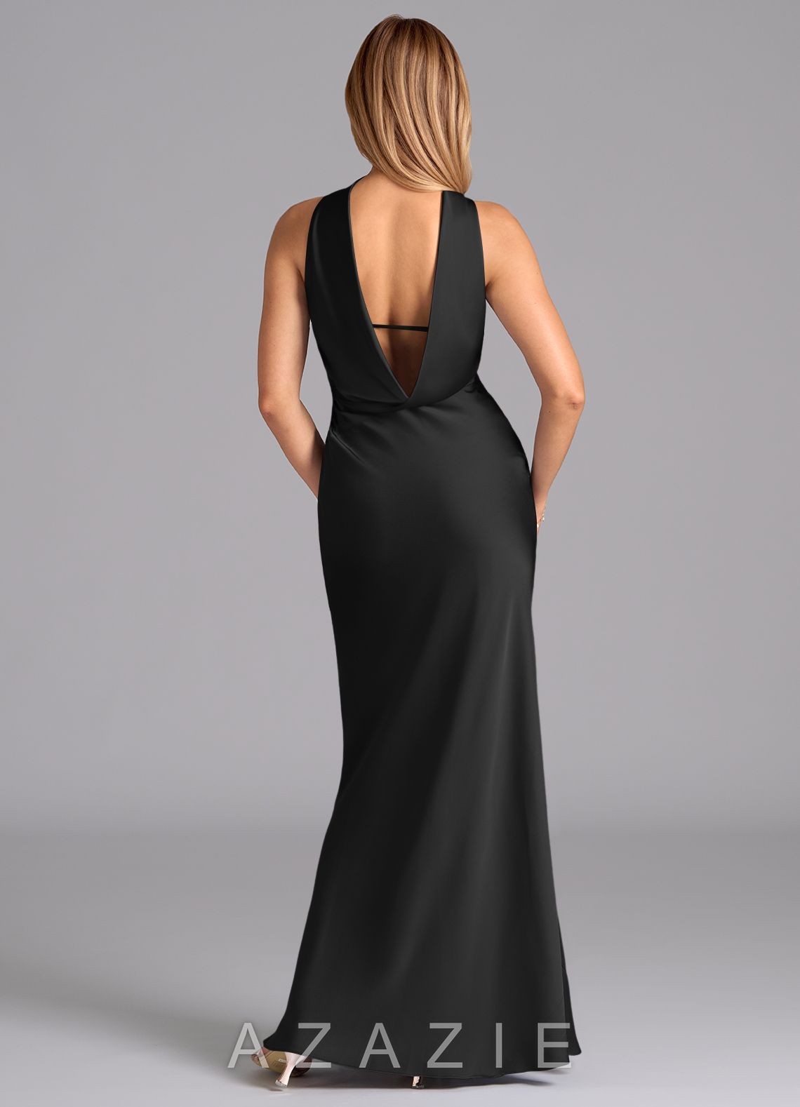 Azazie Lusinda Black Mermaid Strapless Stretch Satin Dress black