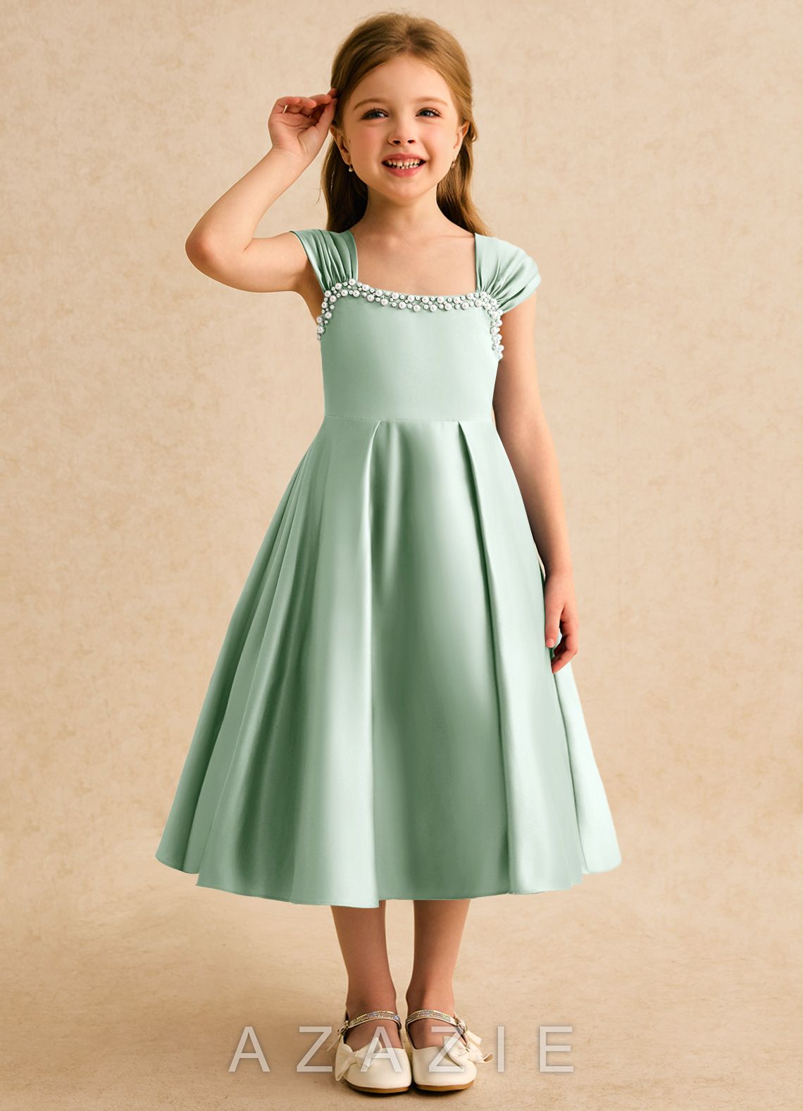 Azazie Yosemite Agave Ball-Gown Sweetheart Neckline Matte Satin Dress agave