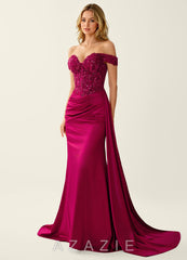 Melioramarisol Burgundy Lace Beading Corset Off-the-Shoulder Back Mermaid Prom D