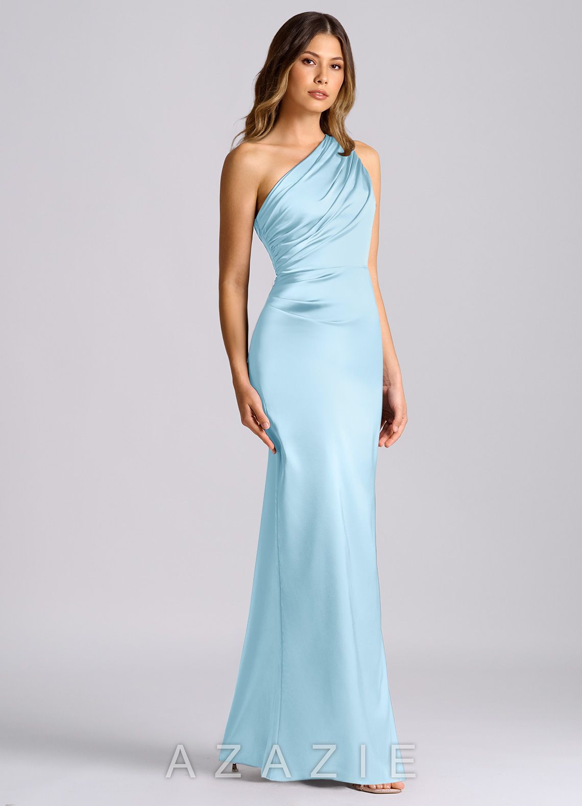 Azazie Akilah Sky Blue Mermaid One Shoulder Stretch Satin Dress sky_blue