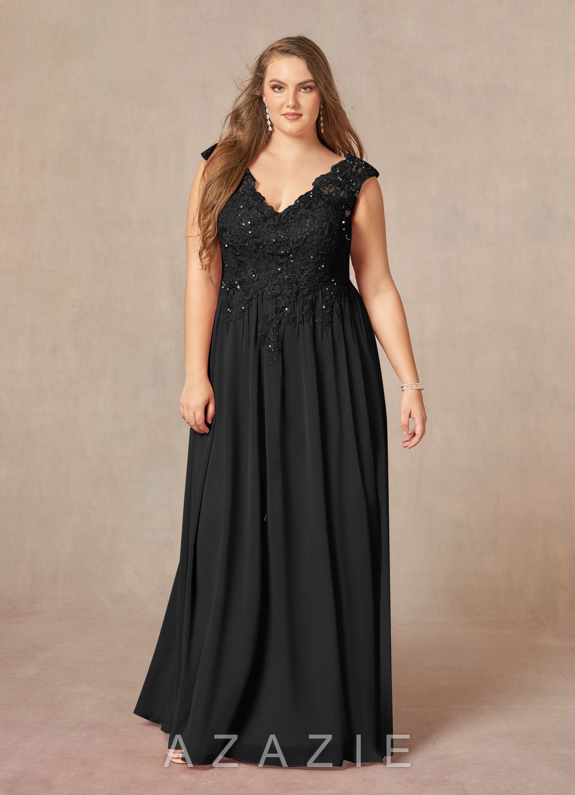 Azazie Amethyst Black A-Line V-Neck Sequins Chiffon Dress black