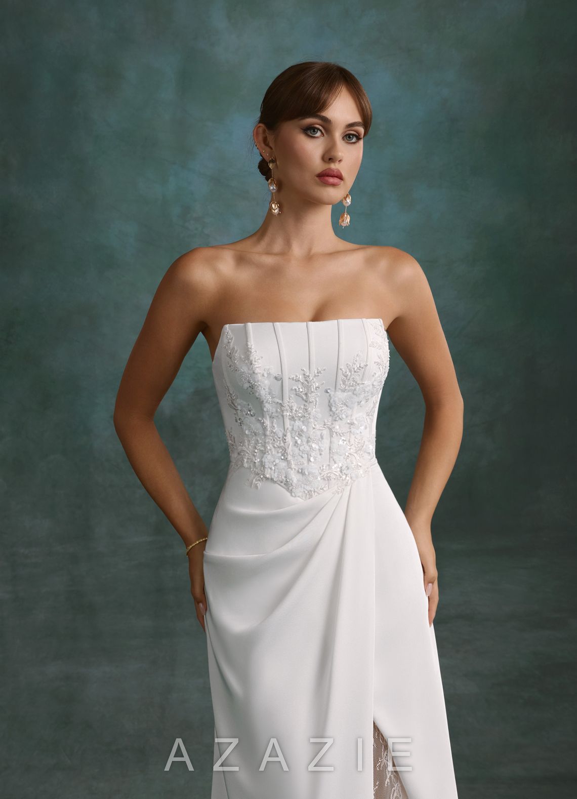 Azazie Shera Diamond White A-Line Strapless Crepe Back Satin Dress diamond_white