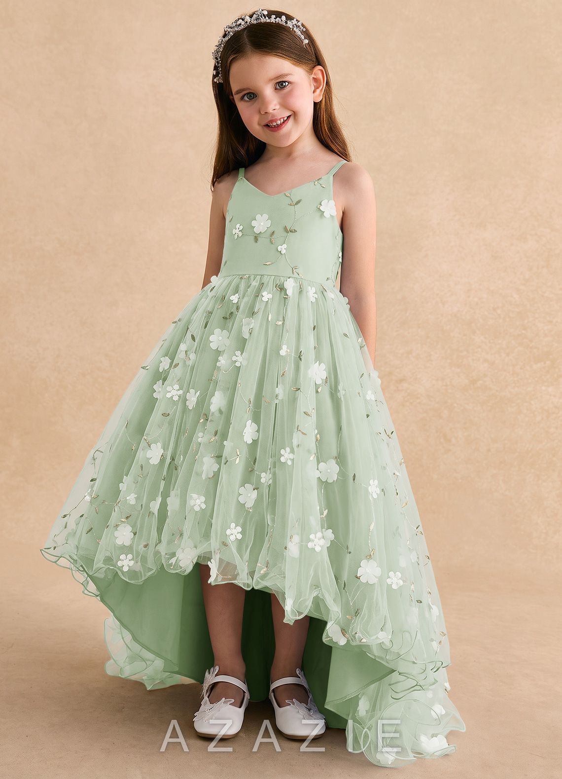 Azazie Celia Dusty Sage A-Line Spaghetti Strap Tulle Dress dusty_sage