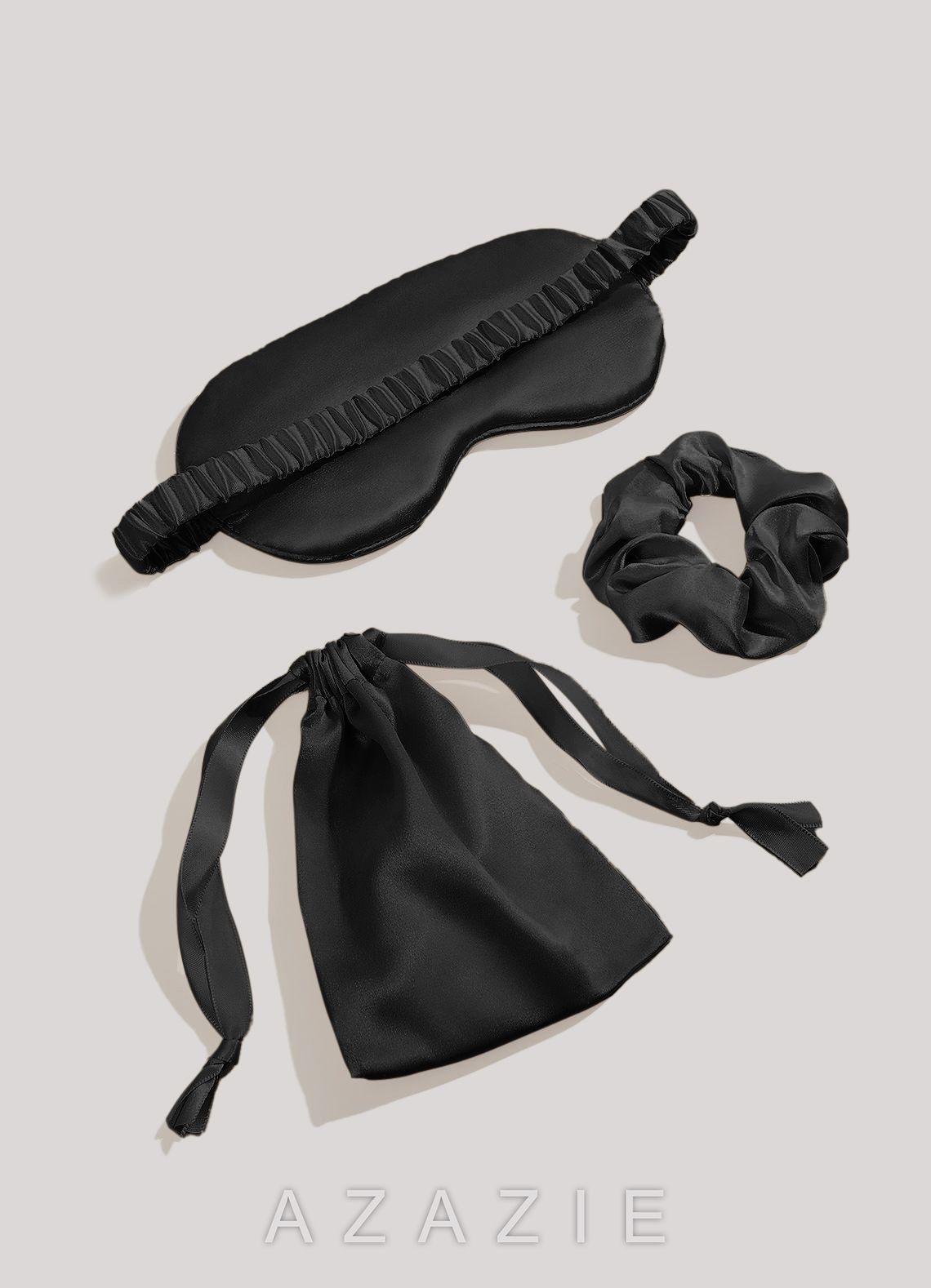 Satin Hair Scrunchie and Eye Mask Set  black