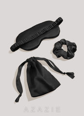 Satin Hair Scrunchie and Eye Mask Set  black