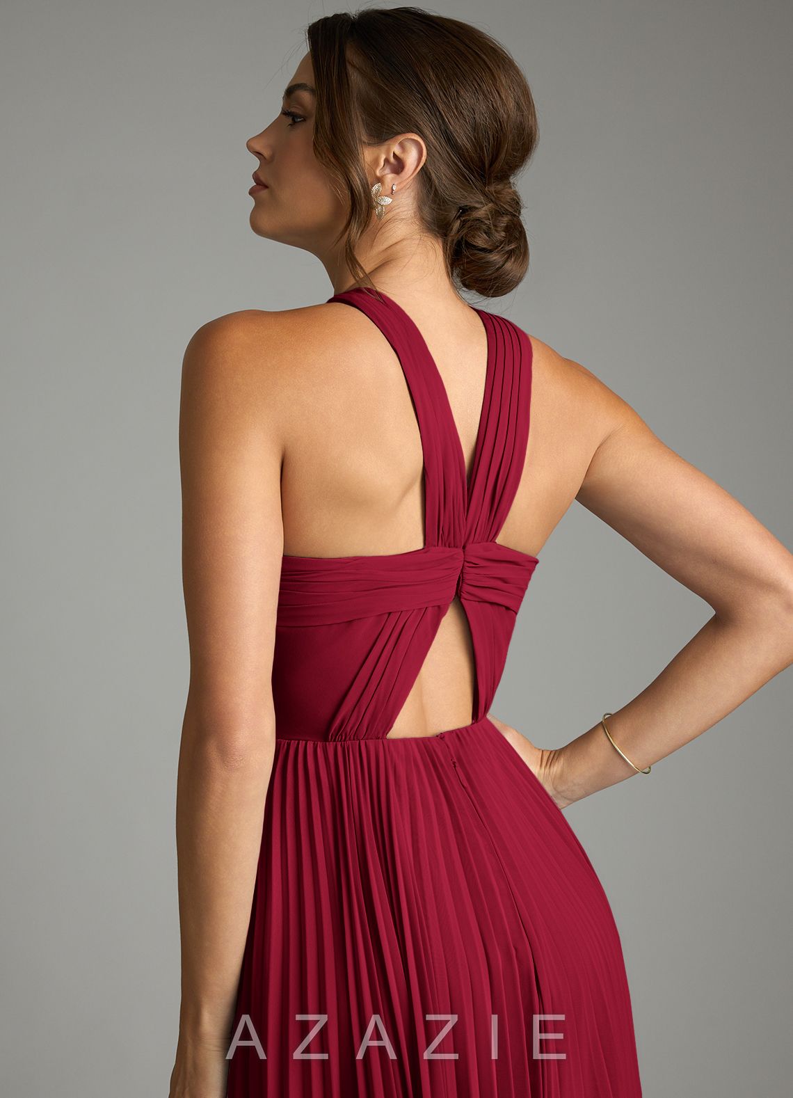 Azazie Afra Burgundy A-Line Pleated Chiffon Dress burgundy