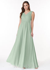 Azazie Flora Agave A-Line Pleated Chiffon Dress
