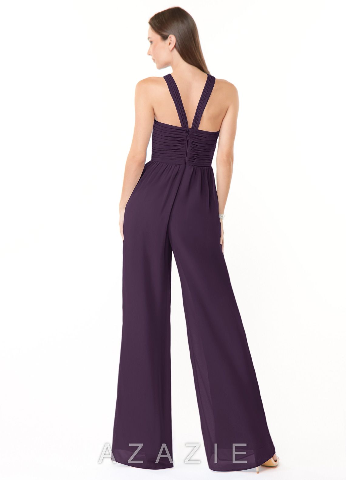 Azazie Berdie Jumpsuit Plum Halter Chiffon Jumpsuit plum