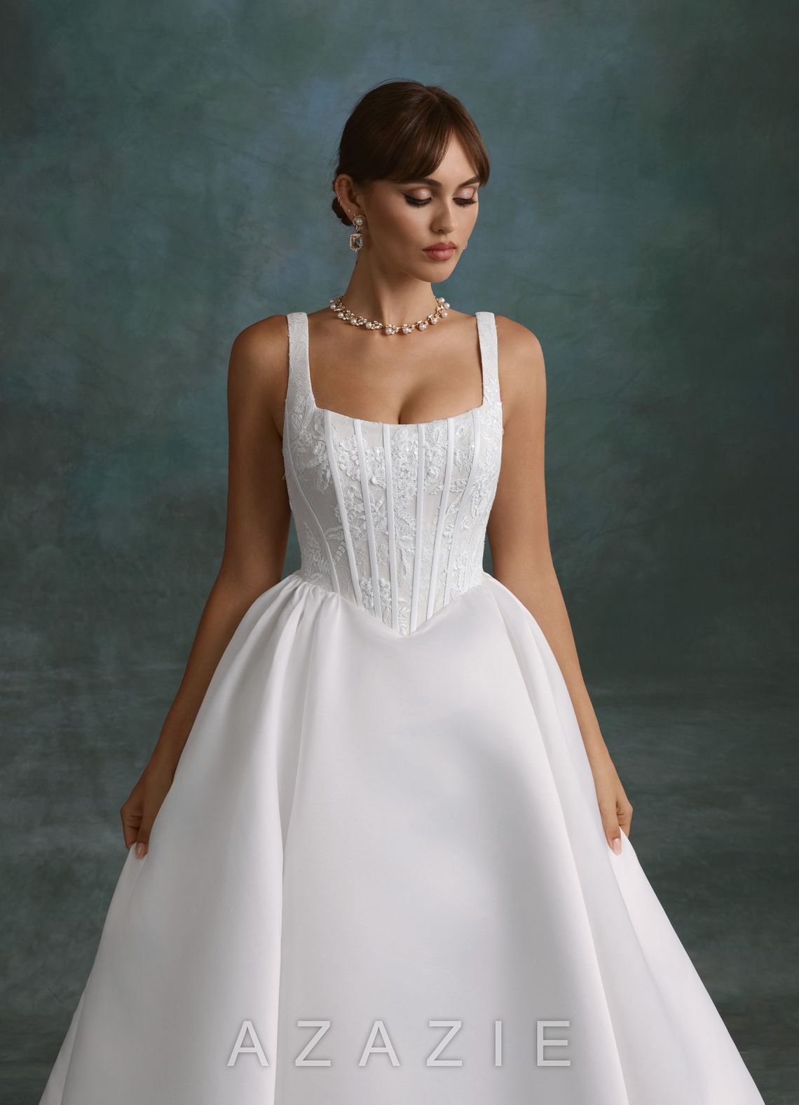 Azazie Belle Diamond White Ball-Gown Satin Dress