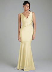 Azazie Monica Lemon Sorbet Mermaid Pleated Stretch Satin Dress lemon_sorbet
