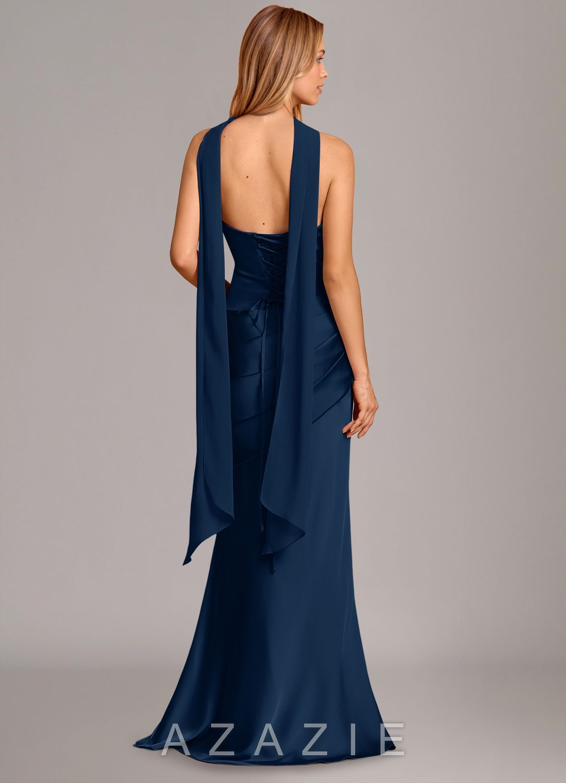 Azazie Pelagia Dark Navy Mermaid Corset Stretch Satin Convertible Dress dark_navy