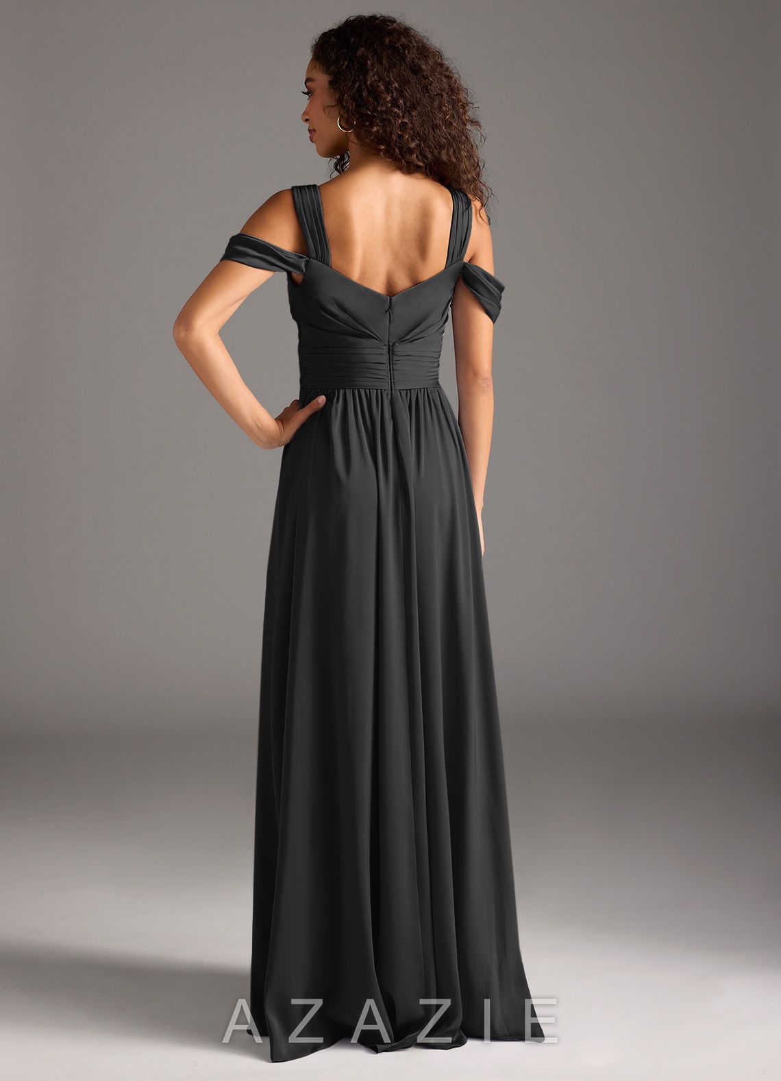 Azazie Lianne Black A-Line Off the Shoulder Stretch Satin Dress black